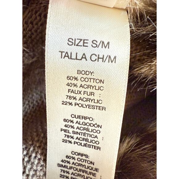 Chico’s Faux Fur Trim Knit Poncho Taupe Brown Cozy Chic Fall Layer S/M - Picture 6 of 9
